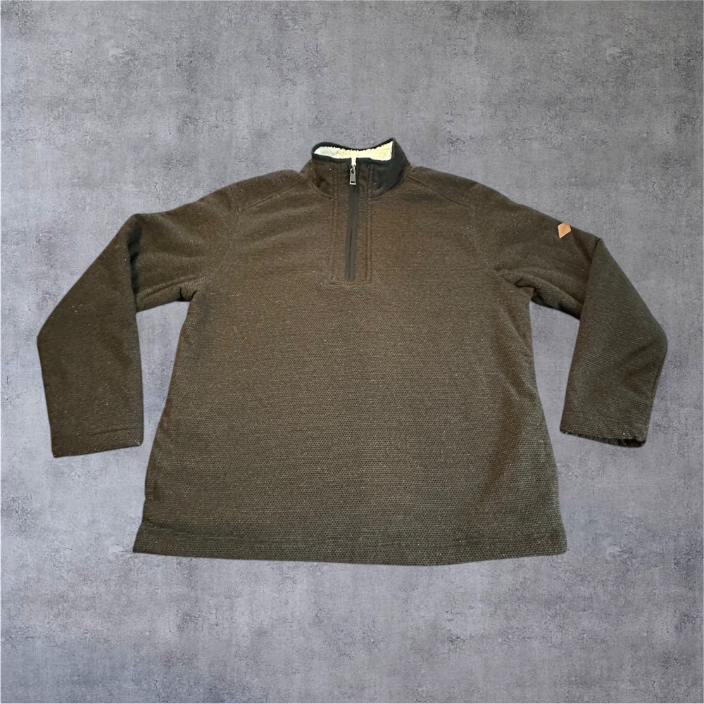 Orvis Sherpa Lined 1/4 Zip Pullover Mens L Brown Fleece Jacket Warm